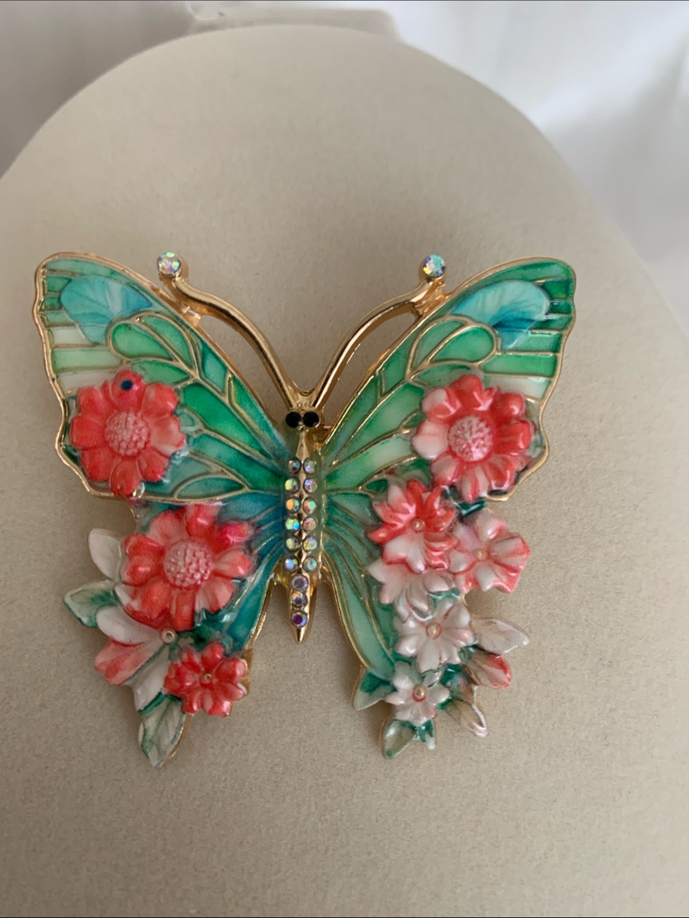 Green and Coral Butterfly Floral Brooch - Women Jewelry
